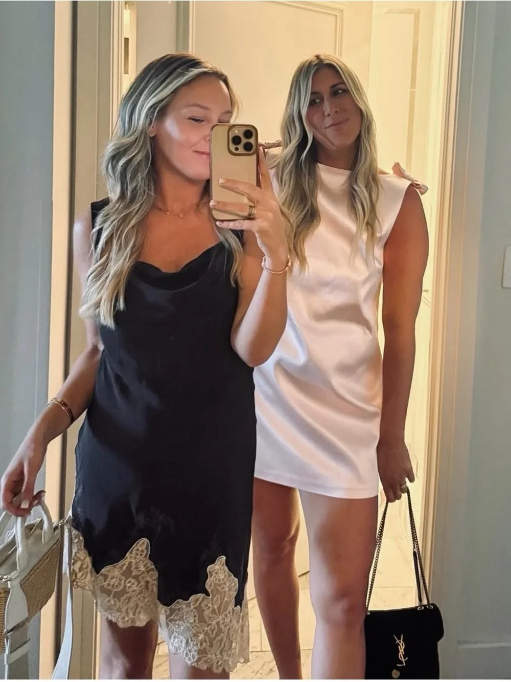 Zara Black Slip Dress with Cream Lace Trim worn once